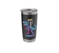 Skeleton Riding Dinosaur T Rex Halloween Glow Vibe Design Stainless Steel Insulated Tumbler