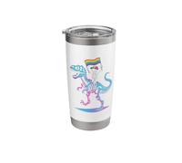 Skeleton Riding Dinosaur T Rex Halloween Glow Vibe Design Stainless Steel Insulated Tumbler