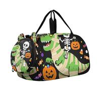 Skeleton Riding Mummy Dinosaur Halloween Duffel Gym Bags with Shoes Compartment Large Capacity Weekender Overnight Range Bag for Boys and Girls