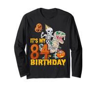 Skeleton Riding Mummy Dinosaur T rex Funny 84th Birthday Tee Long Sleeve T-Shirt