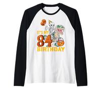 Skeleton Riding Mummy Dinosaur T rex Funny 84th Birthday Tee Raglan Baseball Tee