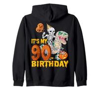 Skeleton Riding Mummy Dinosaur T rex Funny 90th Birthday Tee Zip Hoodie