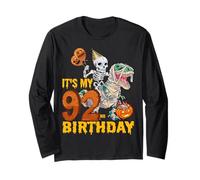 Skeleton Riding Mummy Dinosaur T rex Funny 92nd Birthday Tee Long Sleeve T-Shirt