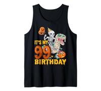 Skeleton Riding Mummy Dinosaur T rex Funny 99th Birthday Tee Tank Top