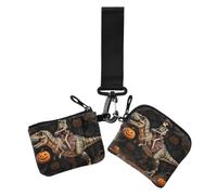 Skeleton Riding Mummy Dinosaur T Rex Halloween Funny Pumpkin Dual Coin