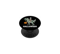 Skeleton Riding Mummy Dinosaur T Rex Halloween Funny Pumpkin PopSockets Adhesive PopGrip
