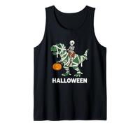 Skeleton Riding Mummy Dinosaur T Rex Halloween Funny Pumpkin Tank Top