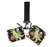 Skeleton Riding Mummy Dinosaur T Rex Halloween Funny Pumpkin Women's Coin