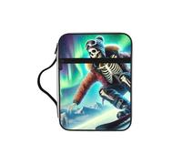 Skeleton-Riding-Snowboard Bible Cover Case with Handle, Water-Resistant Oxford Fabric Bible Bag Organizer with Zipper Pockets for Church