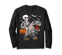 Skeleton Riding T Rex Dinosaur Jack O Lantern Halloween Long Sleeve T-Shirt