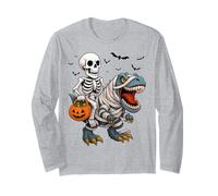 Skeleton Riding T Rex Dinosaur Jack O Lantern Halloween Long Sleeve T-Shirt