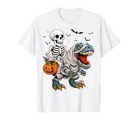 Skeleton Riding T Rex Dinosaur Jack O Lantern Halloween T-Shirt