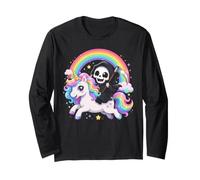 Skeleton Rinding Unicorn Rainbow Halloween Girls Long Sleeve T-Shirt