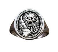 skeleton ring| coffee lover signet| skull pinky best barista friend gift| memento mori accessory| chunky everyday jewelry| 925 sterling silver silver plated |LK_PDR_00360_7