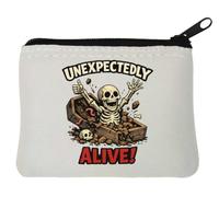 Skeleton Rising from Open Coffin Happily Neoprene Coin Purse Pouch 10x11cm White