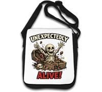 Skeleton Rising From Open Coffin Happily Shoulder Bag White