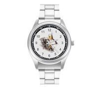 Skeleton Rock Hand and Beer Quartz Watch Stainless Steel Wrist Watches for Men Women Easy to Read