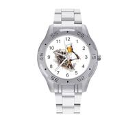 Skeleton Rock Hand and Beer Quartz Wrist Watch Stainless Steel Watches for Men Women Easy to Read