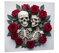 Skeleton Rose Couple Gothic Anniversary Card - Macabre Alternative 145 x 145mm