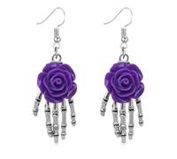 Skeleton Rose Earring Punk Skull Hand Earrings for Women Vintage Gothic Skeleton Drop Earring Halloween Party Costume Accessories Jewelry, One size, Metal, No Gemstone