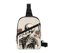 Skeleton Rose Flower Foldable Sling Bag for Men Women Water Resistant Chest Bag ghosts Skull Fanny Pack Crossbody Backpack for Travel Hiking Sports