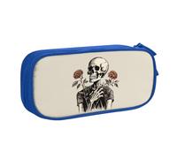 Skeleton Rose Flower Pencil Case for Boys Girls Ghosts Skull Large Pen Bag Desk Stationery Organizer Pencil Pouch for School Office Zippered Makeup Bag
