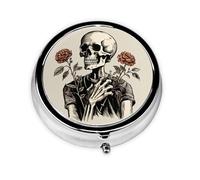 Skeleton Rose Flower Small Pill Box 3 Compartment Portable Pill Box for Purse Pocket Ghosts Skull Mini Medicine Organiser for Daily Vitamin Fish Oil Storage