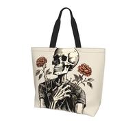 Skeleton Rose Flower Tote Bag Women's Shoulder Handbags ghosts Skull Shopping Bags Water-Resistant Large Handbag with Inner Pocket for Work Travel School