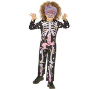 Smiffys Skeleton Rose Gold Sparkle Costume Onesie & Glitter Felt Mask, Halloween Child Fancy Dress, Skeleton Dress Up Costumes