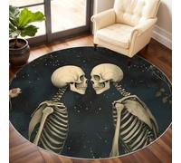 Skeleton Round Area Rug 120cm, Rose Skull Rug, Love Circle Rugs, Low-Pile Round Rugs for Kitchen Dining Living Room Bathroom Beneath the Furniture