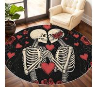 Skeleton Round Rug 120cm, Love Skeleton Circle Rugs, Rose Rug, Washable Round Carpet for Kitchen Dining Living Room Bathroom Beneath the Furniture