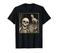 Skeleton Selfie with T-Rex Dinosaur Funny Halloween Value Graphic T-Shirt