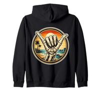 Skeleton Shaka Hand Gesture Vintage Surfing Surfer Surf Fan Zip Hoodie