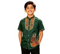 Skeleton Shirt Boys Day of Dead Print Halloween 4-14 | Boys Skeleton Print Short Sleeve Button Front Shirt Day of The Dead 3D Collar Halloween Costume 4-14 Yrs