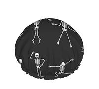Skeleton Shower Cap,Funny Cartoon Dancing Skeleton Body Waterproof Double Layer Bath Caps Perfect For All Hair Lengths And Thicknesses