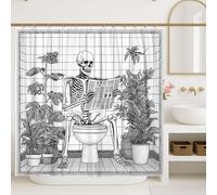 Skeleton Shower Curtain, Black White Bathroom Decor, Halloween Themed Modern Minimalistic Waterproof Fabric Shower Curtain with Hooks 72x72 Inch