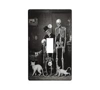 Skeleton Single Light Switch Cover Plate, Gothic Vintage Cat Top Hat Halloween Black Plastic Standard Size Decorative Wall Plates for Living Room Bedroom Home Office Decor (Single)