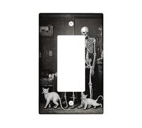 Skeleton Single Rocker Light Switch Cover, Gothic Vintage Cat Top Hat Halloween Black Plastic Standard Size Accents Wall Switch Plates for Home Living Room New Apartment Decor
