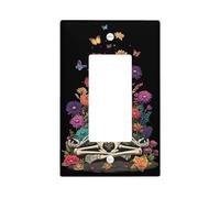 Skeleton Single Rocker Light Switch Cover, Halloween Bohemian Flowers Butterflies Halloween Black Plastic Standard Size Accents Wall Switch Plates for Home Living Room New Apartment Decor