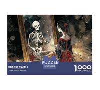 Skeleton Sits on The Grouand 1000 Pcs Premium Cardstock Puzzle Beauty in Mirror Unique Challenging Educational Toys Puzzles For Adults And Kids 38x26cm/1000pcs