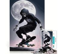 Skeleton Skateboarder Under Moonlight Hard Jigsaw Puzzle for Adults 1000 Pieces Logic Toy Family Bond Precision Cut Warm Surprise 38x52cm