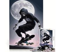 Skeleton Skateboarder Under Moonlight Hard Jigsaw Puzzle for Adults 1000 Pieces Logic Toy Family Bond Precision Cut Warm Surprise 38x52cm