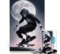 Skeleton Skateboarder Under Moonlight Jigsaw for Teenagers 1000 Pieces Logic Play Indoor Fun Accurate Edge Art Collection Piece 50x75cm