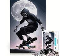 Skeleton Skateboarder Under Moonlight Jigsaw for Teenagers 1000 Pieces Logic Play Indoor Fun Accurate Edge Art Collection Piece 38x26cm