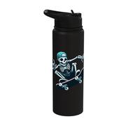 Skeleton Skater Trick Skateboard Skull Action Boney Cool Art Stainless Steel Insulated Water Bottle