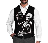 Skeleton Skull Beer Drink Men's Suit Vest Formal Dress Waistcoat Vest Casual Business Vests for Suit Or Tuxedo L