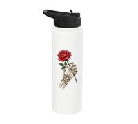 Skeleton Skull Hand Red Rose Gothic Romance Horror Punk Stainless Steel Insulated Water Bottle