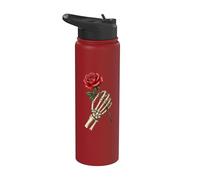 Skeleton Skull Hand Red Rose Gothic Romance Horror Punk Stainless Steel Insulated Water Bottle