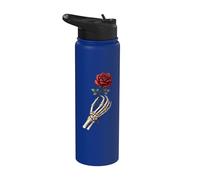 Skeleton Skull Hand Red Rose Gothic Romance Horror Punk Stainless Steel Insulated Water Bottle