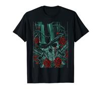 Skeleton Skull Red Rose Guns Top Hat T-Shirt